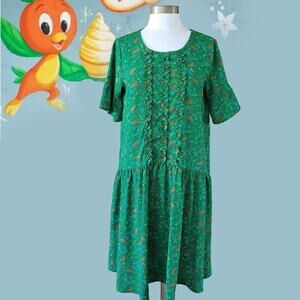 Disney Dress Shop Orange Bird Retro Midi Dress 50th Anniv Small Green